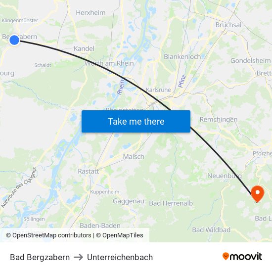 Bad Bergzabern to Unterreichenbach map