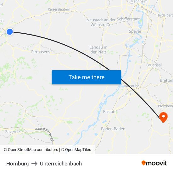 Homburg to Unterreichenbach map