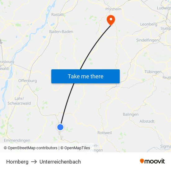 Hornberg to Unterreichenbach map