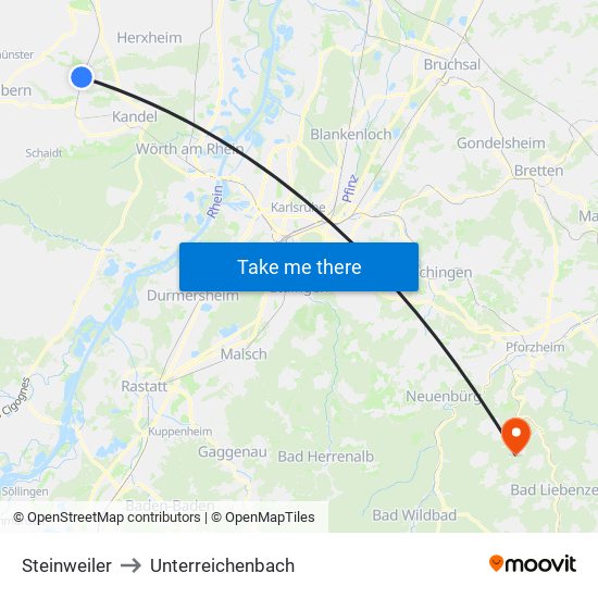 Steinweiler to Unterreichenbach map