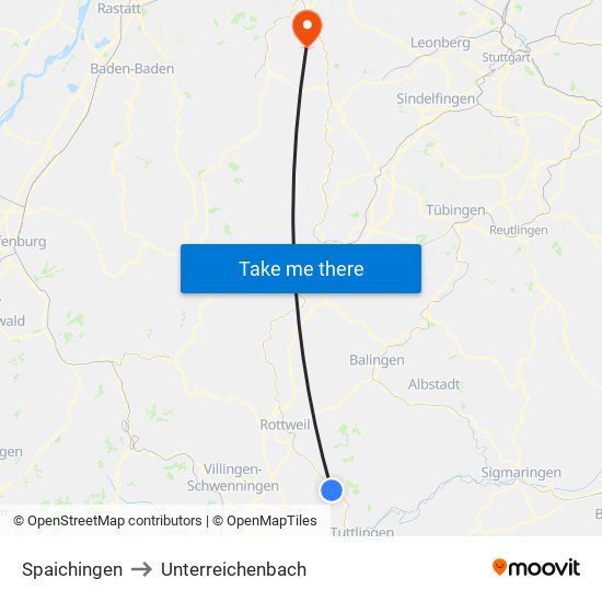 Spaichingen to Unterreichenbach map