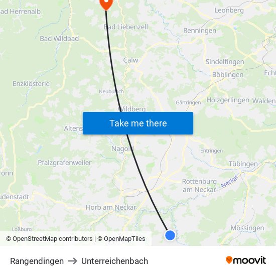 Rangendingen to Unterreichenbach map