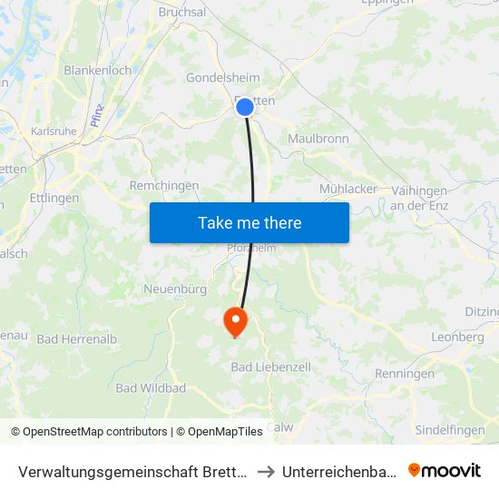 Verwaltungsgemeinschaft Bretten to Unterreichenbach map