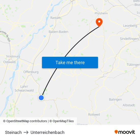 Steinach to Unterreichenbach map