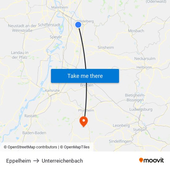 Eppelheim to Unterreichenbach map