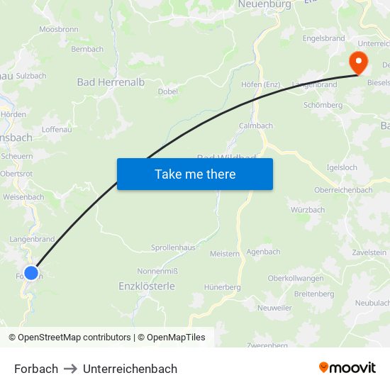 Forbach to Unterreichenbach map