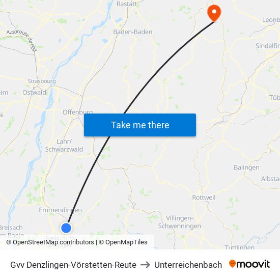 Gvv Denzlingen-Vörstetten-Reute to Unterreichenbach map