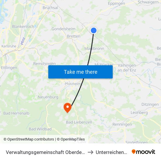 Verwaltungsgemeinschaft Oberderdingen to Unterreichenbach map