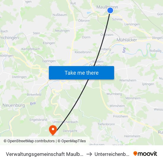 Verwaltungsgemeinschaft Maulbronn to Unterreichenbach map