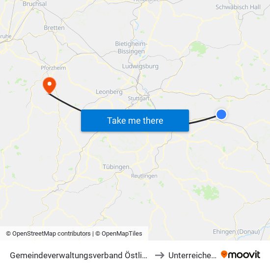Gemeindeverwaltungsverband Östlicher Schurwald to Unterreichenbach map