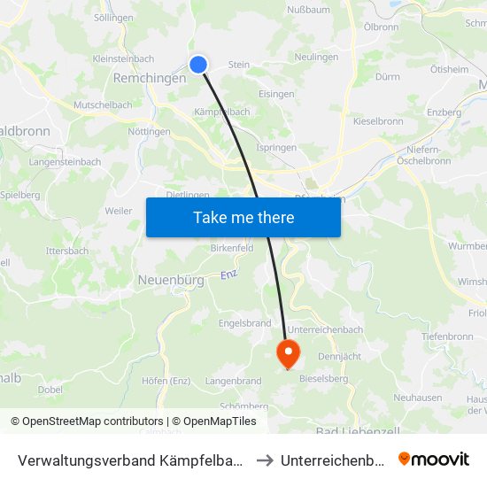 Verwaltungsverband Kämpfelbachtal to Unterreichenbach map
