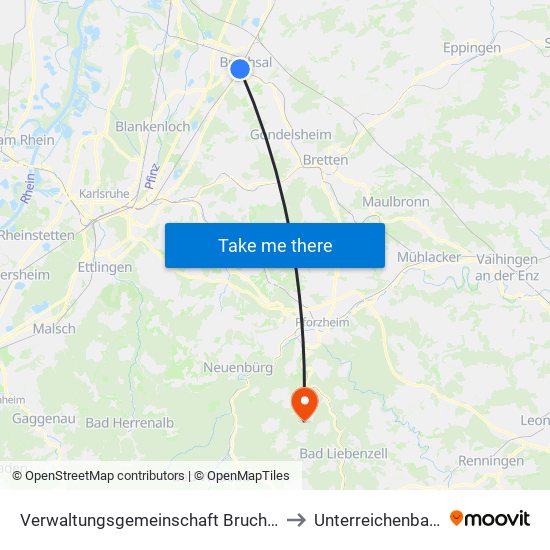 Verwaltungsgemeinschaft Bruchsal to Unterreichenbach map