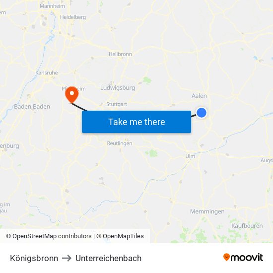 Königsbronn to Unterreichenbach map