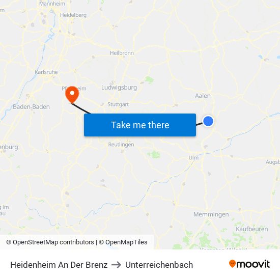 Heidenheim An Der Brenz to Unterreichenbach map