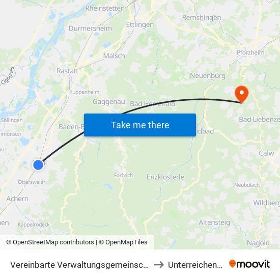 Vereinbarte Verwaltungsgemeinschaft Bühl to Unterreichenbach map