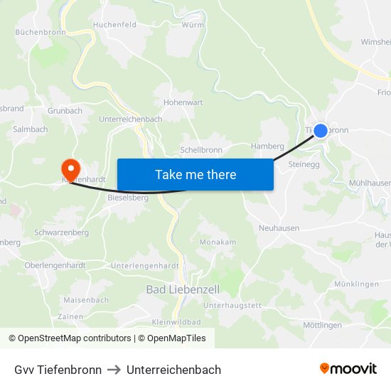 Gvv Tiefenbronn to Unterreichenbach map