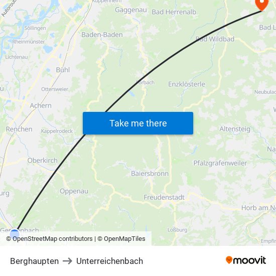 Berghaupten to Unterreichenbach map