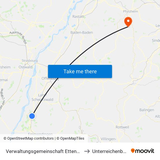 Verwaltungsgemeinschaft Ettenheim to Unterreichenbach map