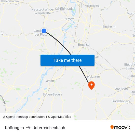 Knöringen to Unterreichenbach map