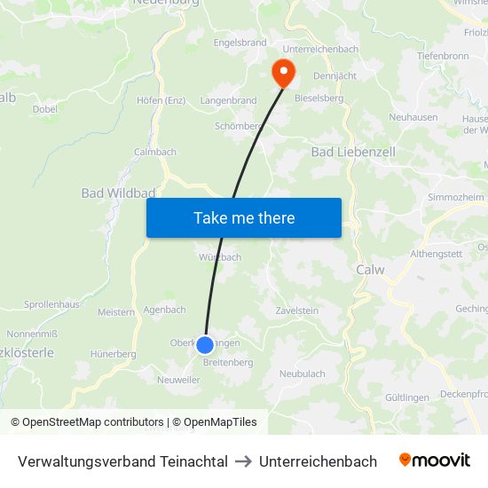 Verwaltungsverband Teinachtal to Unterreichenbach map