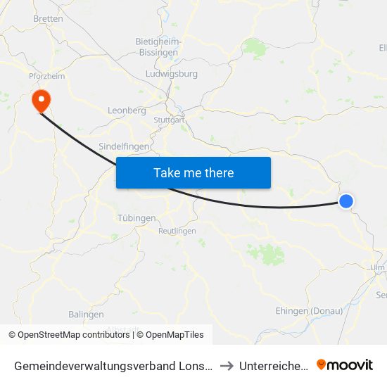 Gemeindeverwaltungsverband Lonsee-Amstetten to Unterreichenbach map