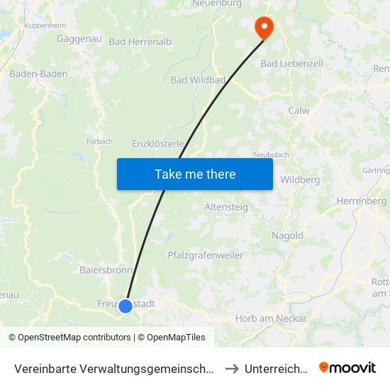Vereinbarte Verwaltungsgemeinschaft Freudenstadt to Unterreichenbach map