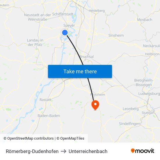 Römerberg-Dudenhofen to Unterreichenbach map