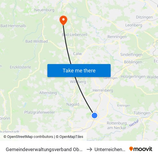 Gemeindeverwaltungsverband Oberes Gäu to Unterreichenbach map