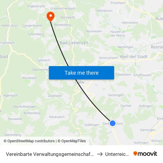 Vereinbarte Verwaltungsgemeinschaft Der Stadt Herrenberg to Unterreichenbach map