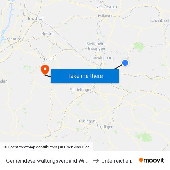 Gemeindeverwaltungsverband Winnenden to Unterreichenbach map