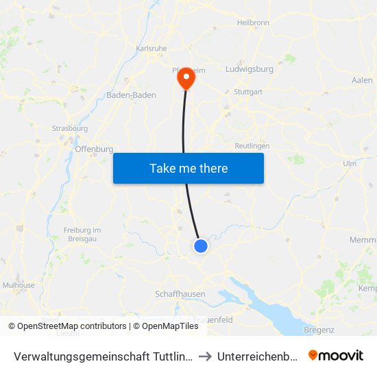 Verwaltungsgemeinschaft Tuttlingen to Unterreichenbach map
