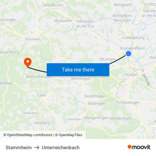 Stammheim to Unterreichenbach map