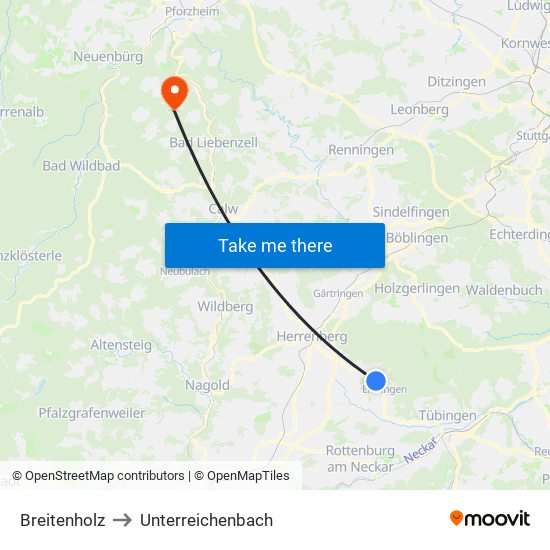 Breitenholz to Unterreichenbach map