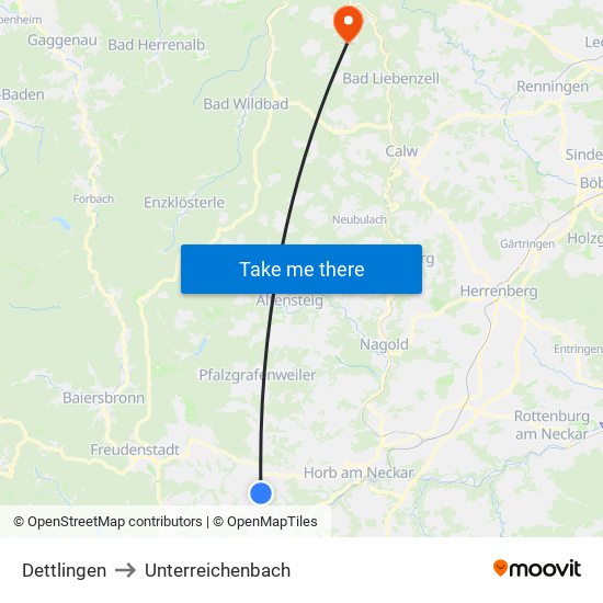 Dettlingen to Unterreichenbach map