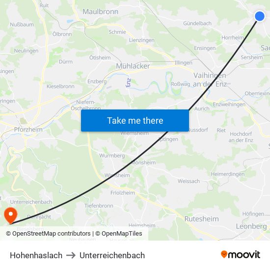 Hohenhaslach to Unterreichenbach map