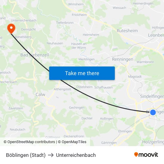 Böblingen (Stadt) to Unterreichenbach map