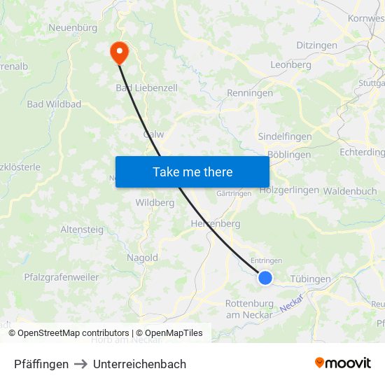 Pfäffingen to Unterreichenbach map