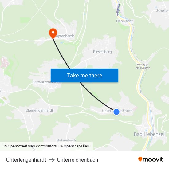 Unterlengenhardt to Unterreichenbach map