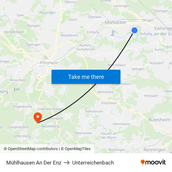 Mühlhausen An Der Enz to Unterreichenbach map