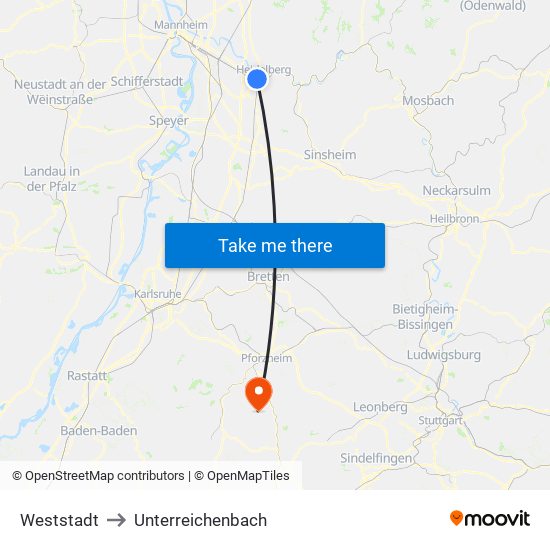 Weststadt to Unterreichenbach map