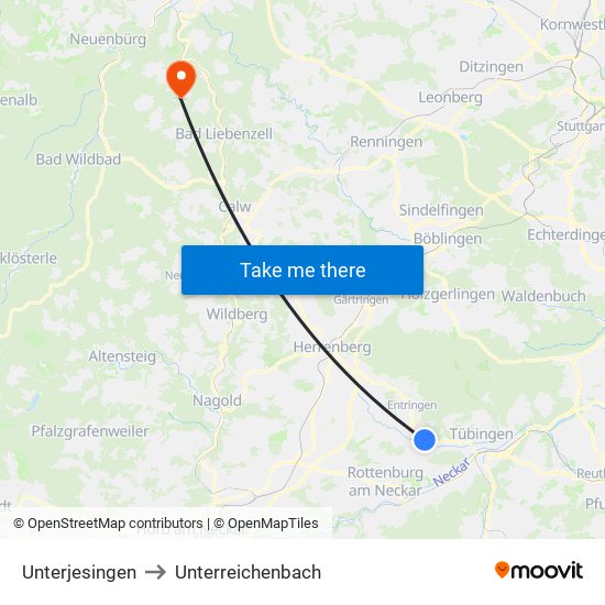 Unterjesingen to Unterreichenbach map