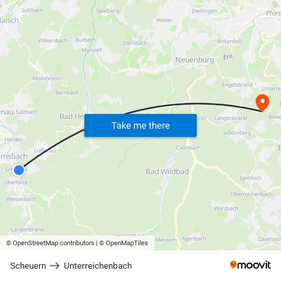 Scheuern to Unterreichenbach map