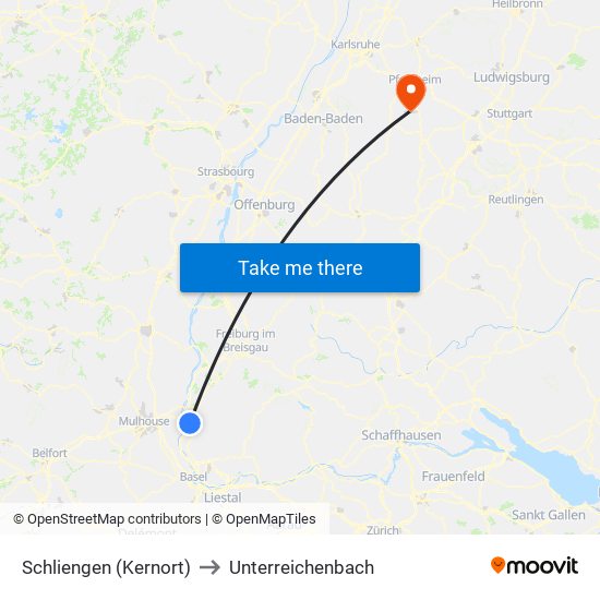 Schliengen (Kernort) to Unterreichenbach map