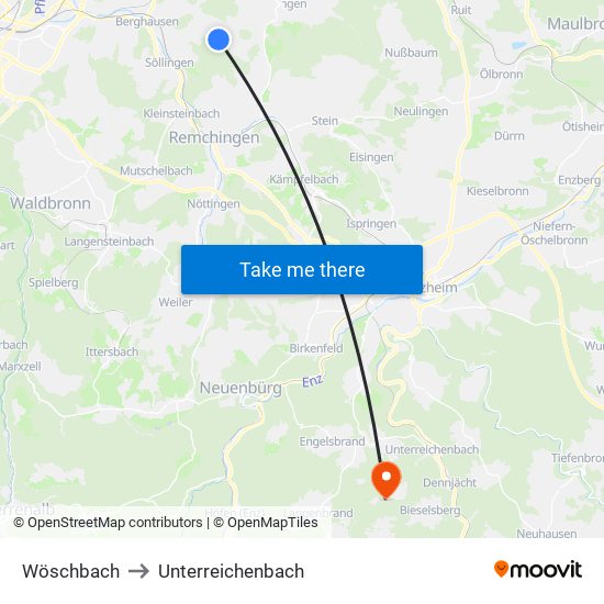 Wöschbach to Unterreichenbach map
