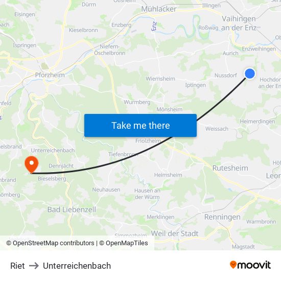Riet to Unterreichenbach map