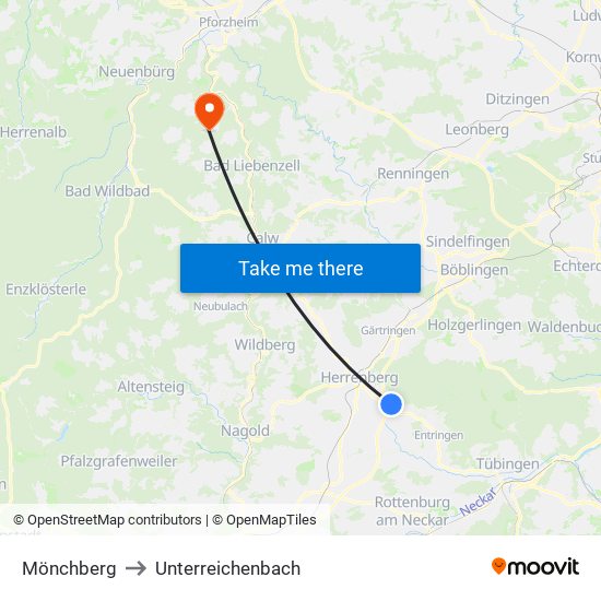 Mönchberg to Unterreichenbach map