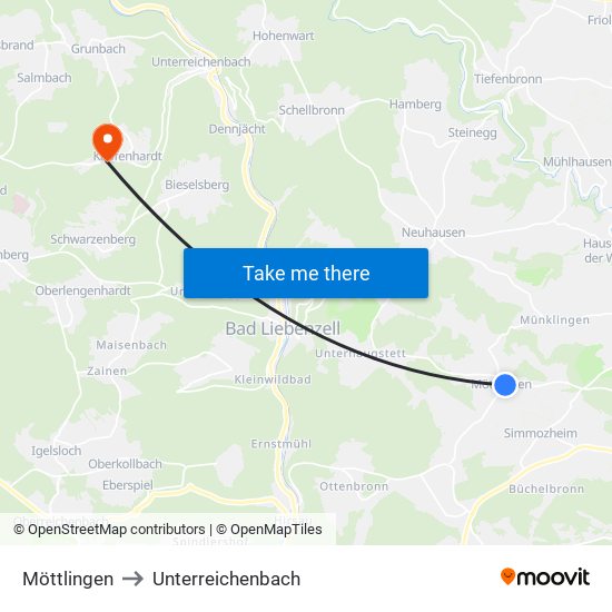 Möttlingen to Unterreichenbach map