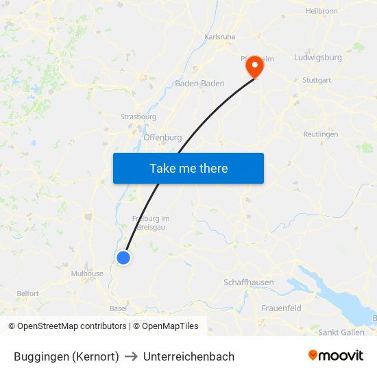 Buggingen (Kernort) to Unterreichenbach map