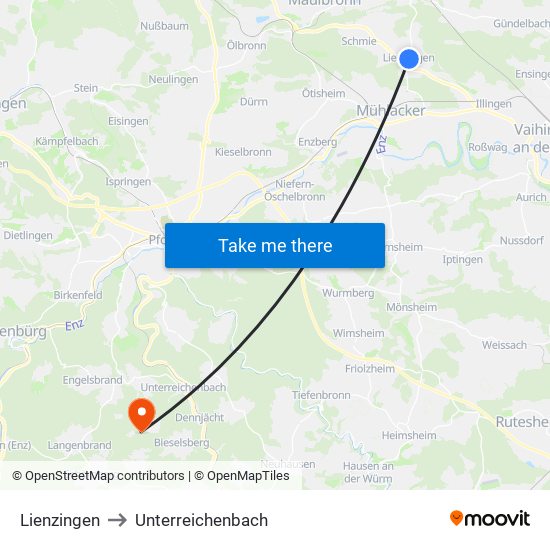 Lienzingen to Unterreichenbach map