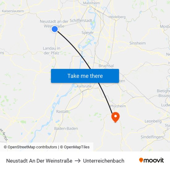 Neustadt An Der Weinstraße to Unterreichenbach map